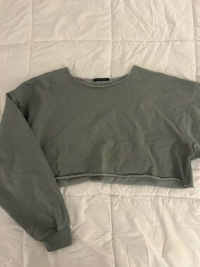 Brandy Melville Sage Cropped Crewneck Sweatshirt